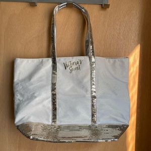 Victoria’s Secret Cream Tote with Gold Sequins